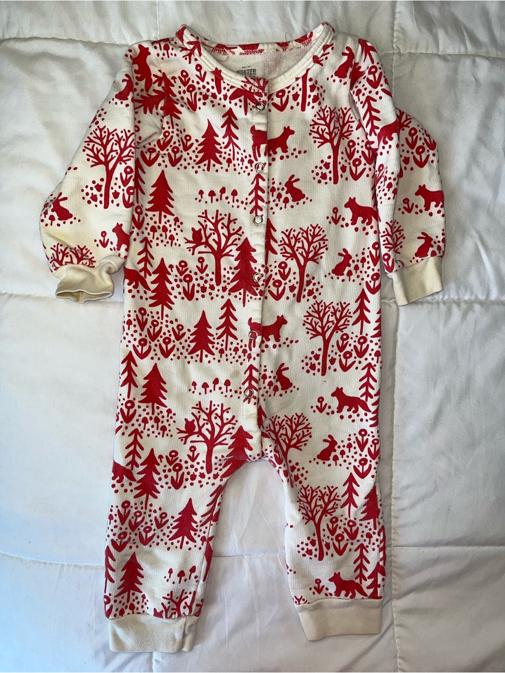 Red Woodland Print Baby Bodysuit Pajamas
